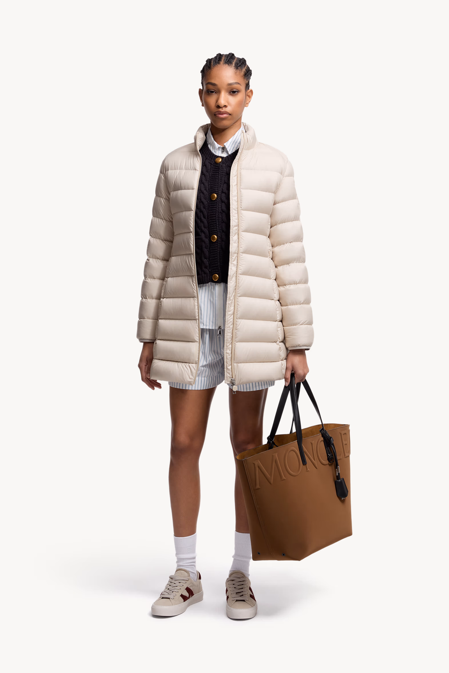 Igesse Mid-Length Down Jacket Women Light Beige Moncler 0